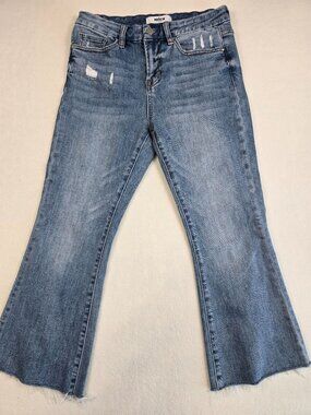 Mica Denim Womens Distressed Flared Jeans Size 27 Crop Flare Light